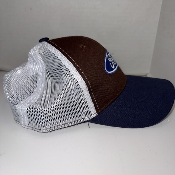 Ford Logo Blue Brown White Mesh Trucker Adjustable Snapback Hat Cap OSFM - Picture 4 of 8